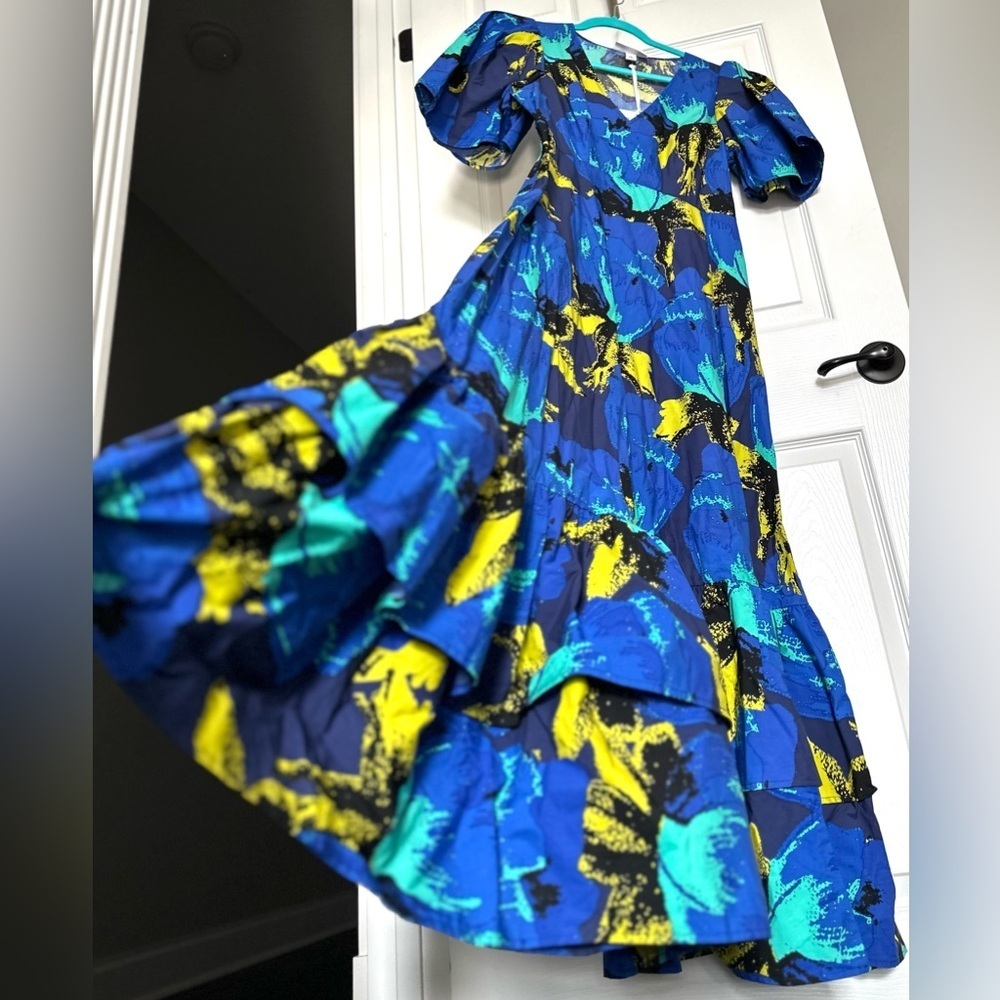 ‼️RARE‼️🎸Christopher John Rogers🎸🔥NWT🔥Floral Puff Sleeve Tiered Maxi Dress—4 - Picture 2 of 14